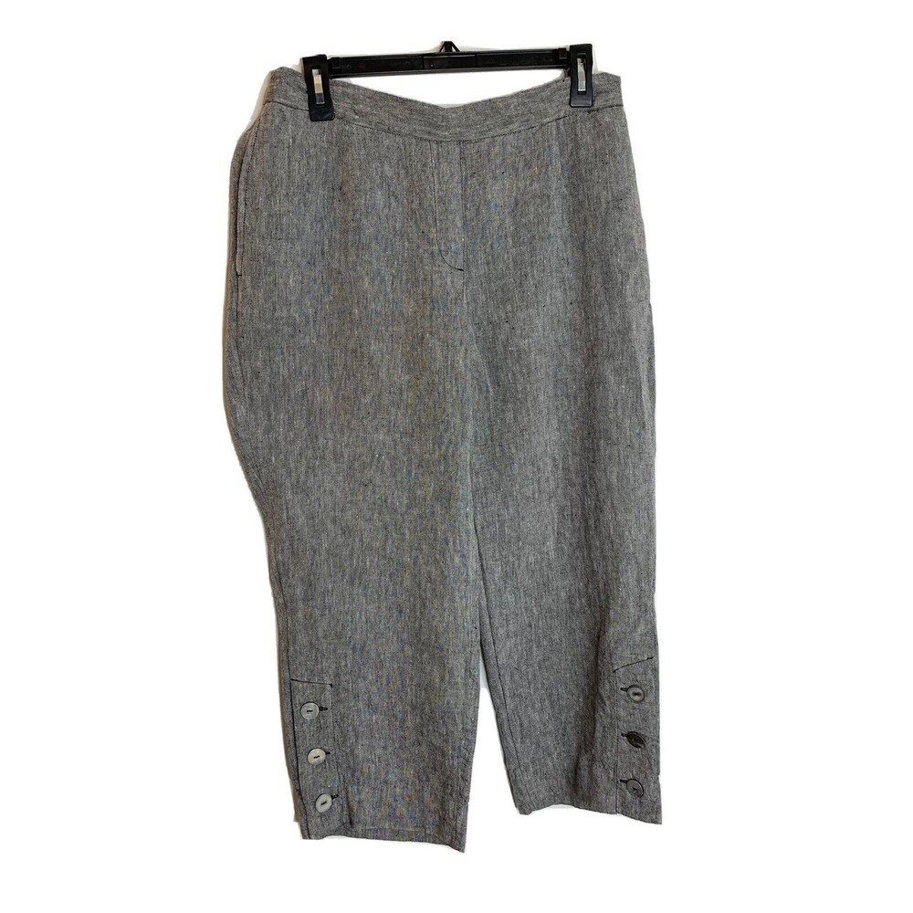 Chico's  Grey Linen Pants Womens 1 (USA 8)  Crop Capri (10)
